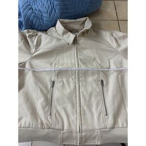 Nine West Xxl Imitation Leather Crop Jacket cream Color W/ Pockets~Full zip~ XXL